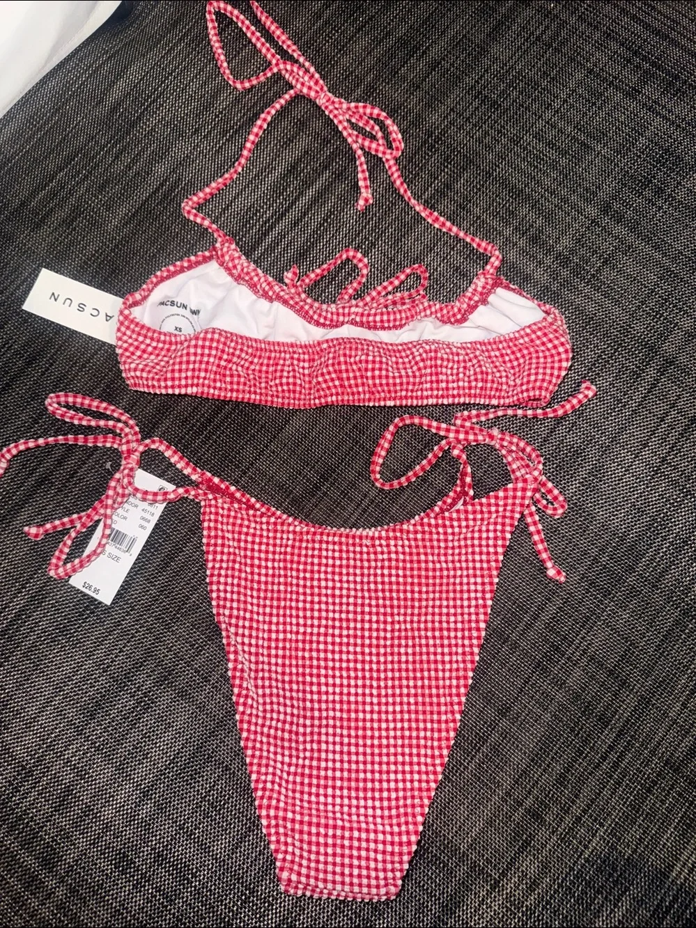 Pacsun Red Gingham Halter Top and Tie Side Bikini Bottom
